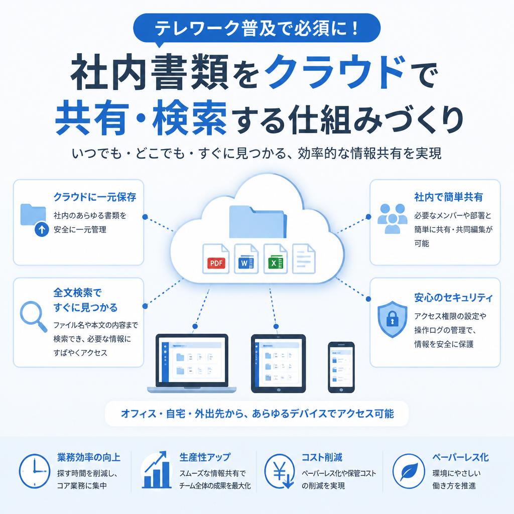 テレワーク普及で必須に！社内書類をクラウドで共有・検索する仕組みづくり
