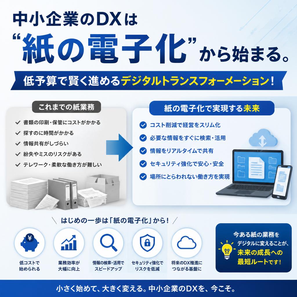 中小企業のDXは「紙の電子化」から始まる。低予算で賢く進めるデジタルトランスフォーメーション！