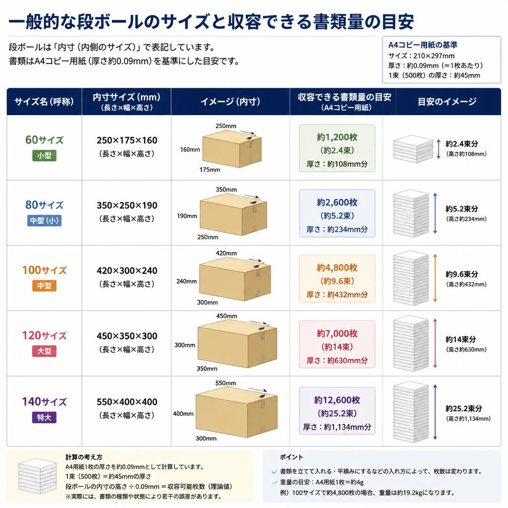 段ボールのサイズと容量